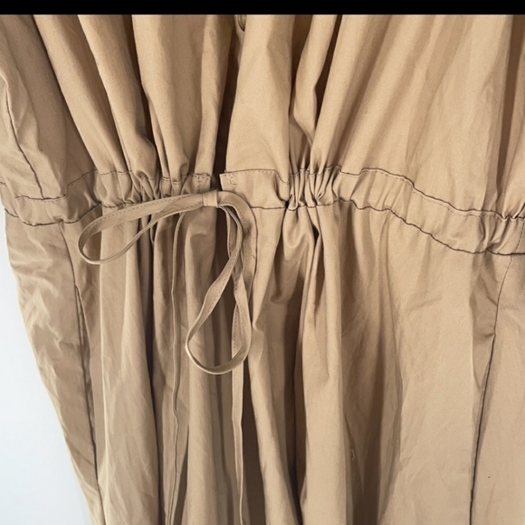 Who What Wear Beige Midi Dress tie waist puffy sleeves size XS khaki - Picture 6 of 9